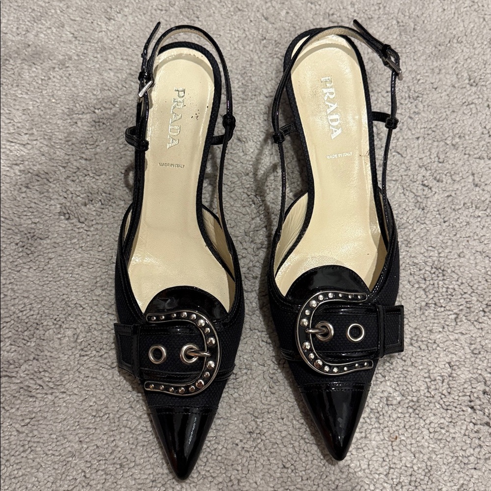 Prada Black Patent Leather large buckle Sz 40 Authentic